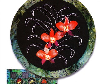 Sylvia Pippen Designs, "Moth Orchid", Japanese Sashiko and Hand Appliqué, block.