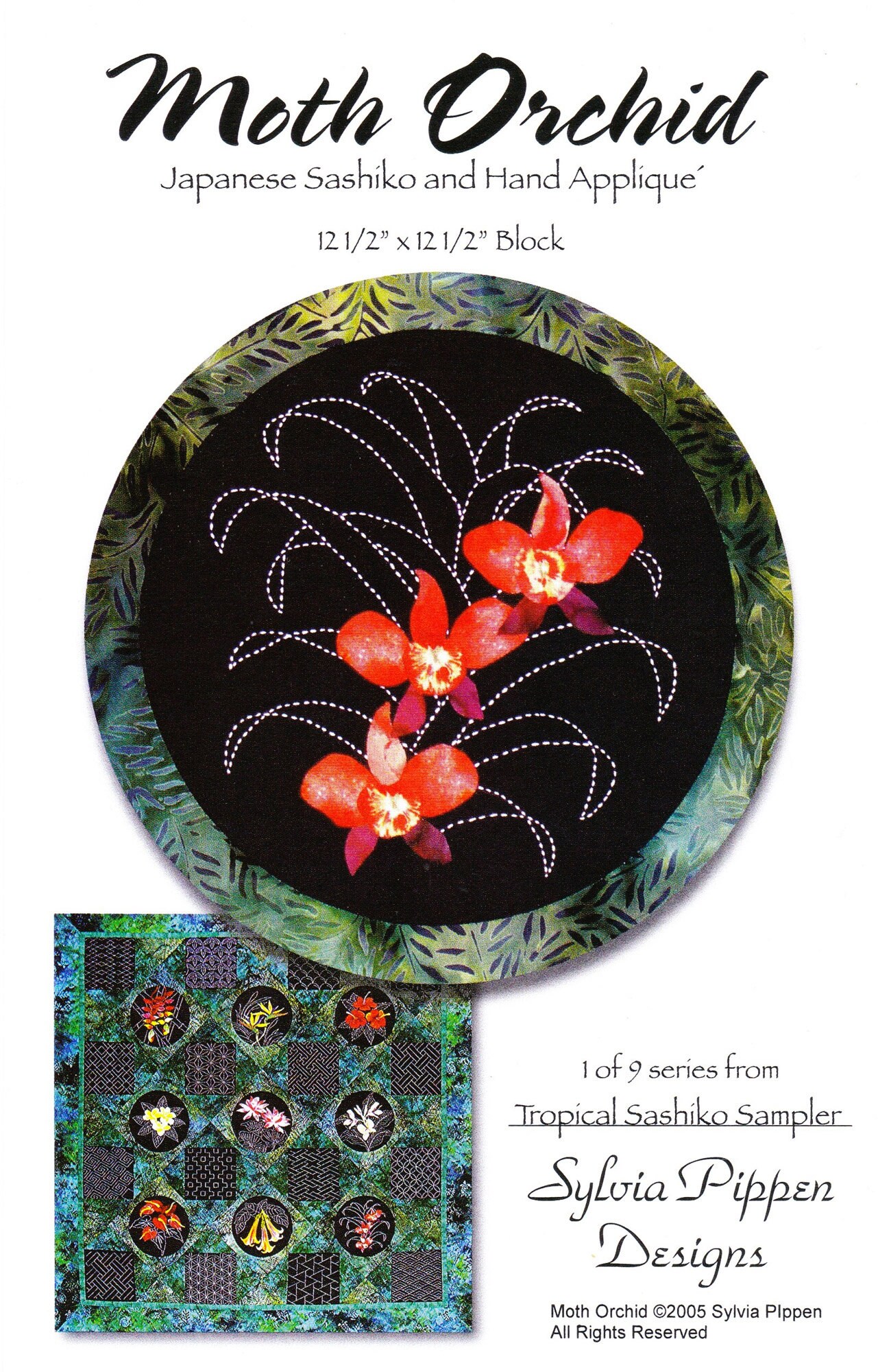 Sylvia Pippen Designs, moth Orchid, Japanese Sashiko and Hand Appliqué