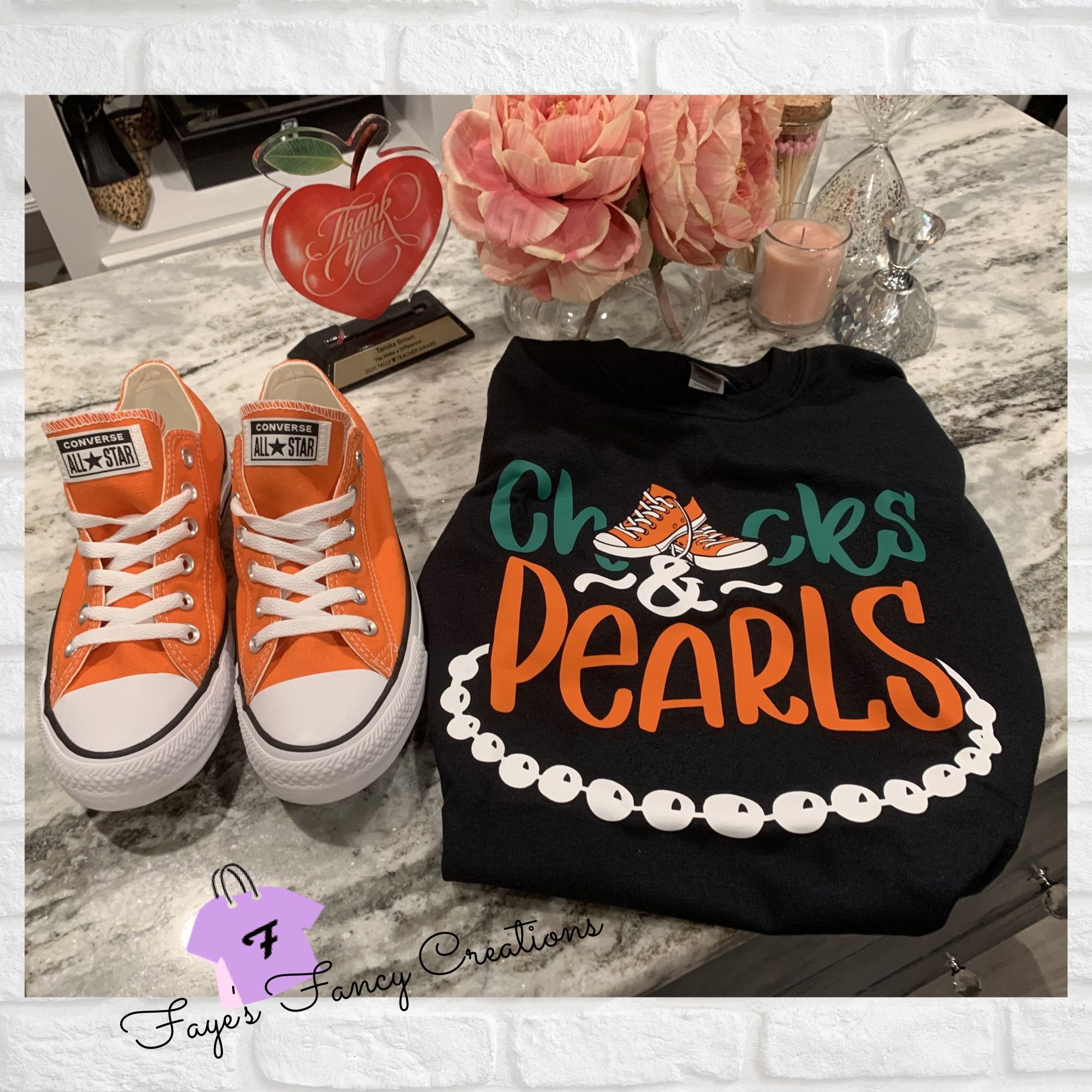 Chucks and Pearls Shirt Orange and Green / Women Tee Shirt Etsy