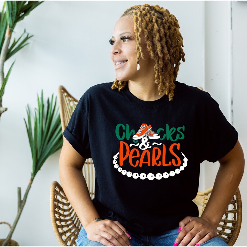 Chucks and Pearls Shirt Orange and Green / Women Tee Shirt Etsy