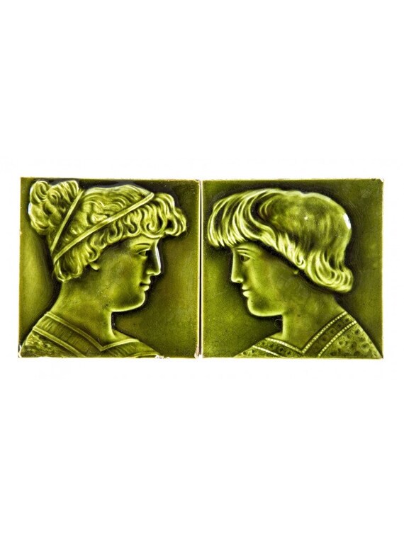 Victorian Era Green Majolica Fireplace Tile Set Etsy