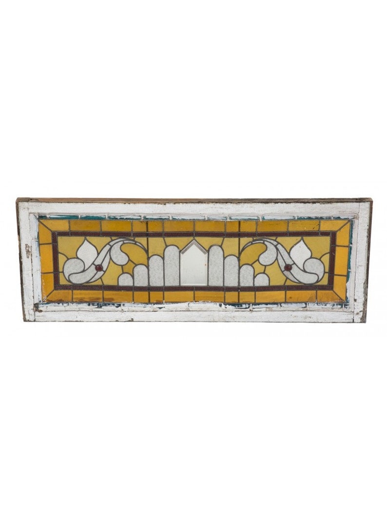 Stained Glass Transom Window With Beveled Stained Glass And Jewels