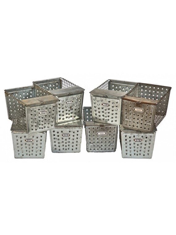 Grou Of 8 Chicago Public School Locker Baskets With Steel Number Plaques