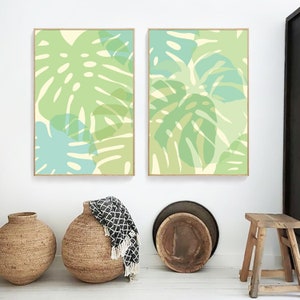 Monstera print - set of two monstera deliciosa leaf prints. Monstera albo variegata. Variegated monstera. Tropical leaf print.