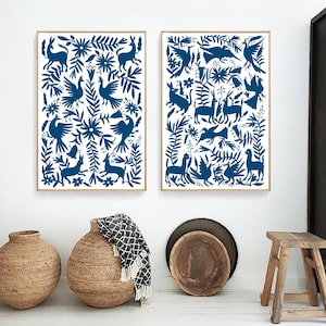 Set of two prints/Otomi mexico/Mexico print/Navy blue wall art/Otomi/Mexican folk art/Otomi print/Extra large wall art/Otomi wall art