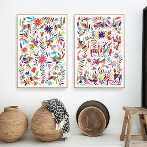 Otomi Folk Art Prints (Set of 2) - Mexican Wall Decor (Digital Download)