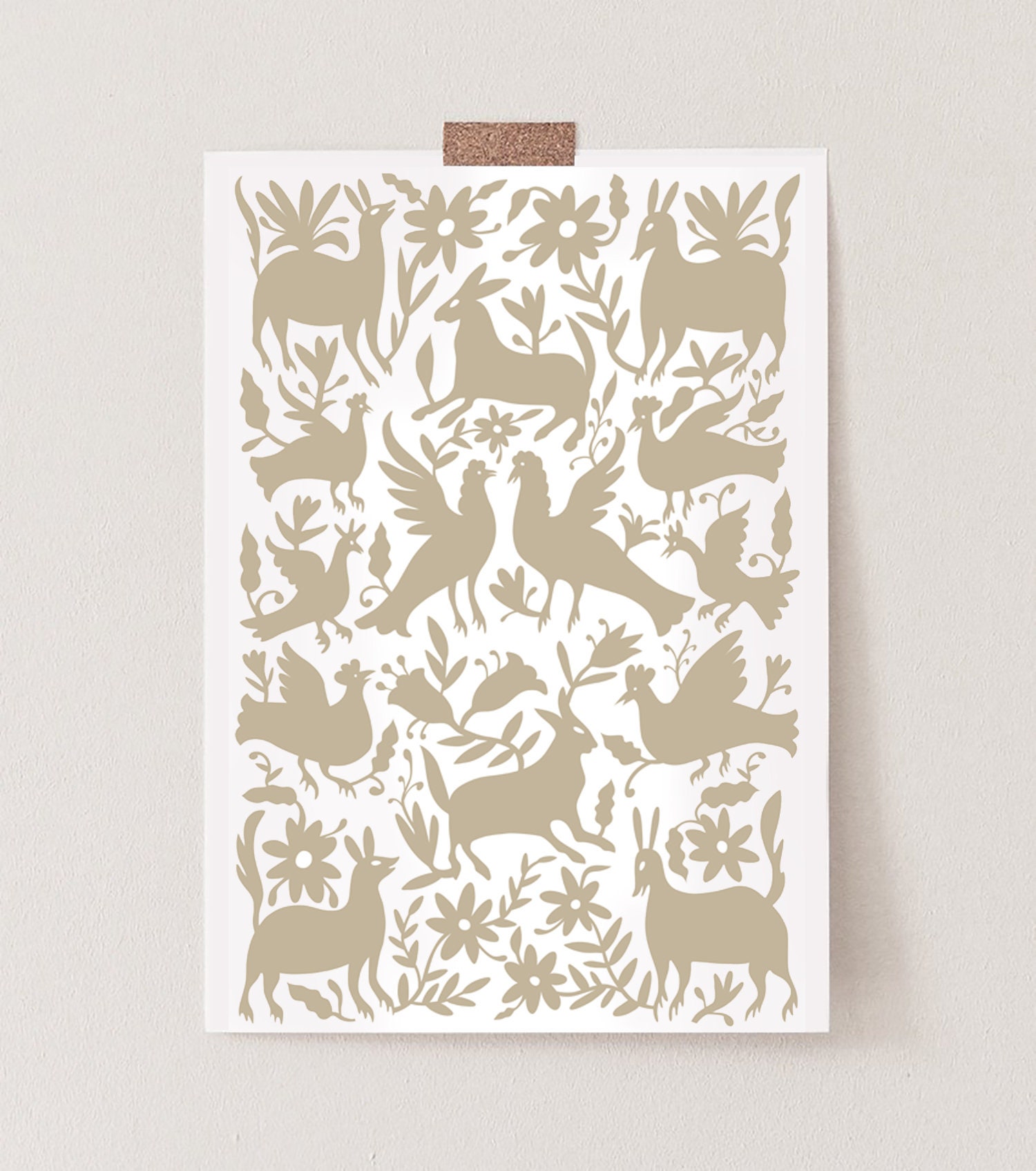 Beige Otomi Print: Mexican Folk Art Wall Decor (24x36) (digital ...