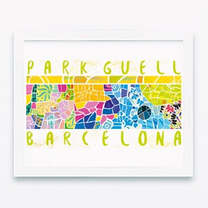 Barcelona poster, Park Guell, City poster, Travel poster