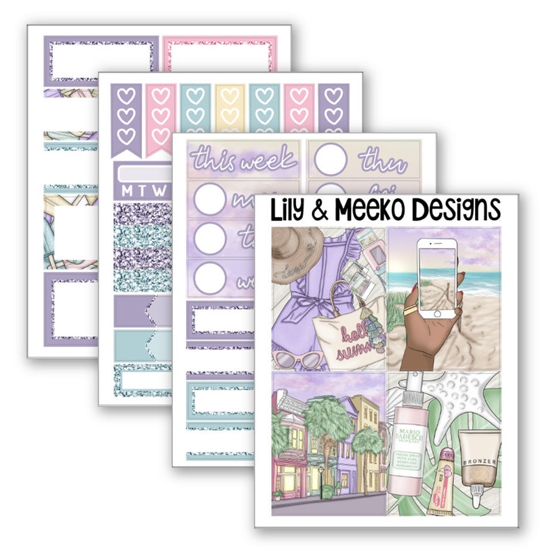 Beach Day Micro Planner Sticker PP Weeks Kit Vertical Print Pression B6 A6 A5 1.5 Inch Standard Columns image 1