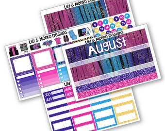 August | Monthly Sticker Happy Planner A5W A5Wide for use in Erin Condren Life Planner Classic Vertical HP caress press rainbow aug bright