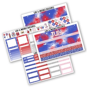 July (Patriotic) | Monthly Sticker Happy Planner A5W A5Wide for use in Erin Condren Life Planner Classic Vertical HP classic caress press