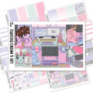 Gamer Girl | Planner Sticker Kit Weekly Vertical | For use in Erin Condren Life Planner, A5 Wide, MAMBI Happy Planner | Full Box video game