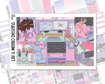 Gamer Girl | Planner Sticker Kit Weekly Vertical | For use in Erin Condren Life Planner, A5 Wide, MAMBI Happy Planner | Full Box video game