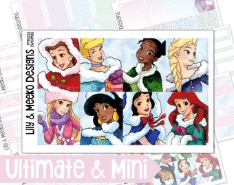 Princess Christmas | Disney Planner Sticker Weekly Kit Weekly Vertical | world elsa cinderella ariel belle tiana rapunzel jasmine snow white