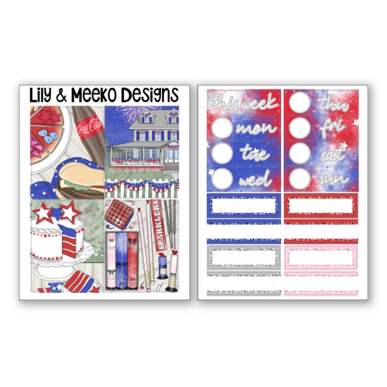 Boom 4th of July Micro Planner Sticker PP Weeks Kit Vertical Print Pression B6 A6 A5 1.5 Inch Standard Columns image 2