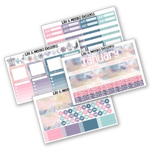 January | Happy Planner, A5 Wide Caress Press & Erin Condren Life Planner Classic Vertical Horizontal monthly sticker kit HP month A5W