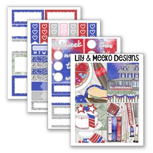 Boom 4th of July Micro Planner Sticker PP Weeks Kit Vertical Print Pression B6 A6 A5 1.5 Inch Standard Columns image 1