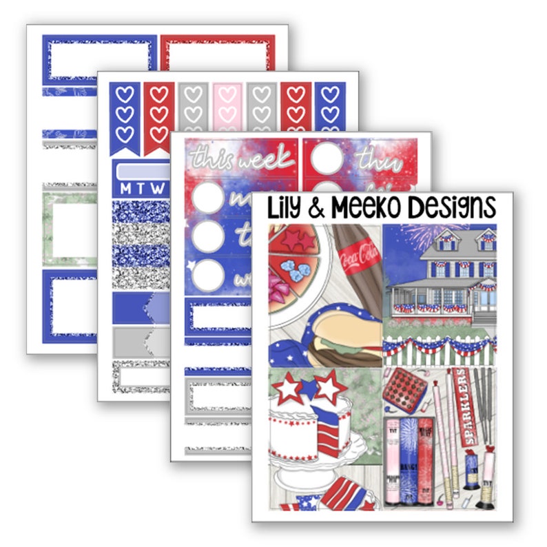 Boom 4th of July Micro Planner Sticker PP Weeks Kit Vertical Print Pression B6 A6 A5 1.5 Inch Standard Columns image 1