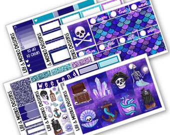 Stormy Sea | Planner Sticker Kit | Vertical Happy Planner Michaels Recollections PP Weeks Hobonichi Techo 1.5" mermaid pirate ocean blue