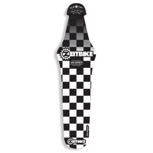 May include: A black and white checkered bicycle fender with the text "ZEITBIKE" and "ASS SAVERS". The fender has a flip tip and is designed to protect the rider from mud and water. The product is a custom product of Handlebar Mountain Products.