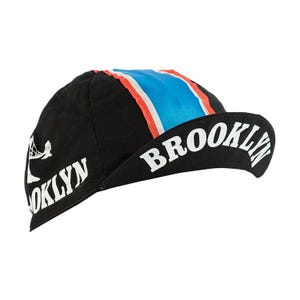 Vintage Cycling Cap Brooklyn Black Logo | Retro Road Bike Hat | Fits Under Helmet | Made in Italy