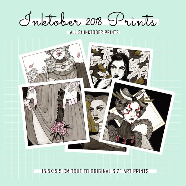 INKTOBER 2018 PRINTS | Art prints, Fantasy Art, Ink Illustration, Inktober Art, fantasy illustration, Aesthetic Art, Watercolor Painting