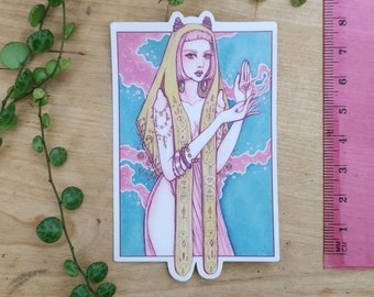 Sorceress Vinyl Sticker, Illustrated Art stickers, Watercolor Planner Decal, Fantasy Mage Witch, Magical Character Artwork, Gamer Girl