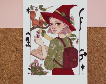 Forest Witch | Marker Illustration Artwork, Spooky Girl Illustration, Cozy Cottagecore  Magical Witch Aesthetic, Squirrel Familiar
