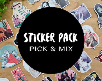 STICKER PACK • Pick & Mix • Matte Vinyl Stickers, Fantasy Art, Sticker Bomb, Illustrated Die Cut Stickers, Sketchbook Planner Decoration