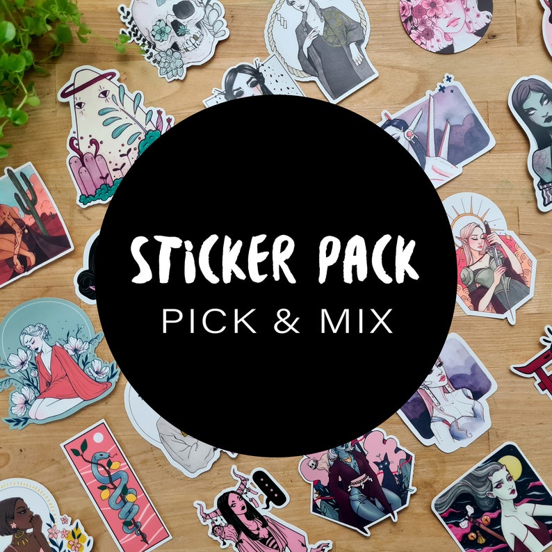 STICKER PACK Pick & Mix Matte Vinyl Stickers, Fantasy Art, Sticker Bomb, Illustrated Die Cut Stickers, Sketchbook Planner Decoration image 1