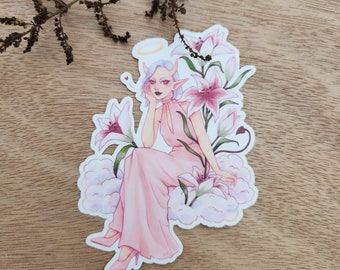 Lily Love | Vinyl Sticker, Illustrated Art stickers, Fantasy Illustration, Aesthetic Flower Art, Cute Demon Girl, Valentine's Day, Angel