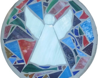 Mosaïque ronde en verre teinté en béton pour jardin, tremplin, ange, mosaïques en verre FRAIS DE PORT INCLUS