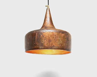 Handmade Oxidized Copper Pendant Light Fixture, Rustic Farmhouse Dome Lamp