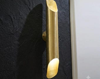 Luxe massief messing dubbele wandarmatuur, moderne koperen blakerverlichting, minimalistische buiswandlamp, ongelakte koperen wandkandelaar