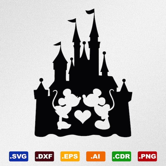 Download Disney Castle Mickey and Minnie kissing Svg Dxf Eps Ai | Etsy