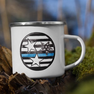 Tennessee Police Mug Metal Coffee Mug Thin Blue Line Enamel Mug Support TN Police Officer Law Enforcement Gift TN Police Gift Back the Blue