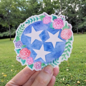 Tennessee Tri-star Watercolor Vinyl Decal | Tennessee Sticker with Flowers | Tennessee Floral Vehicle Decal | Tri star Car Sticker