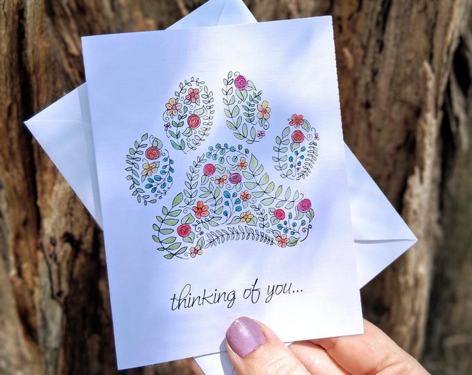 Dog Sympathy Card, Pet Sympathy Card, Floral Paw Print, Pet Loss Gift, Loss of Dog Card