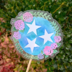 Tennessee Tristar Sticker: Clear Vinyl Decal with Watercolor Flowers