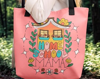 Sac fourre-tout pour maman pour l'école à la maison : sac de bibliothèque rétro coloré pour l'école à la maison