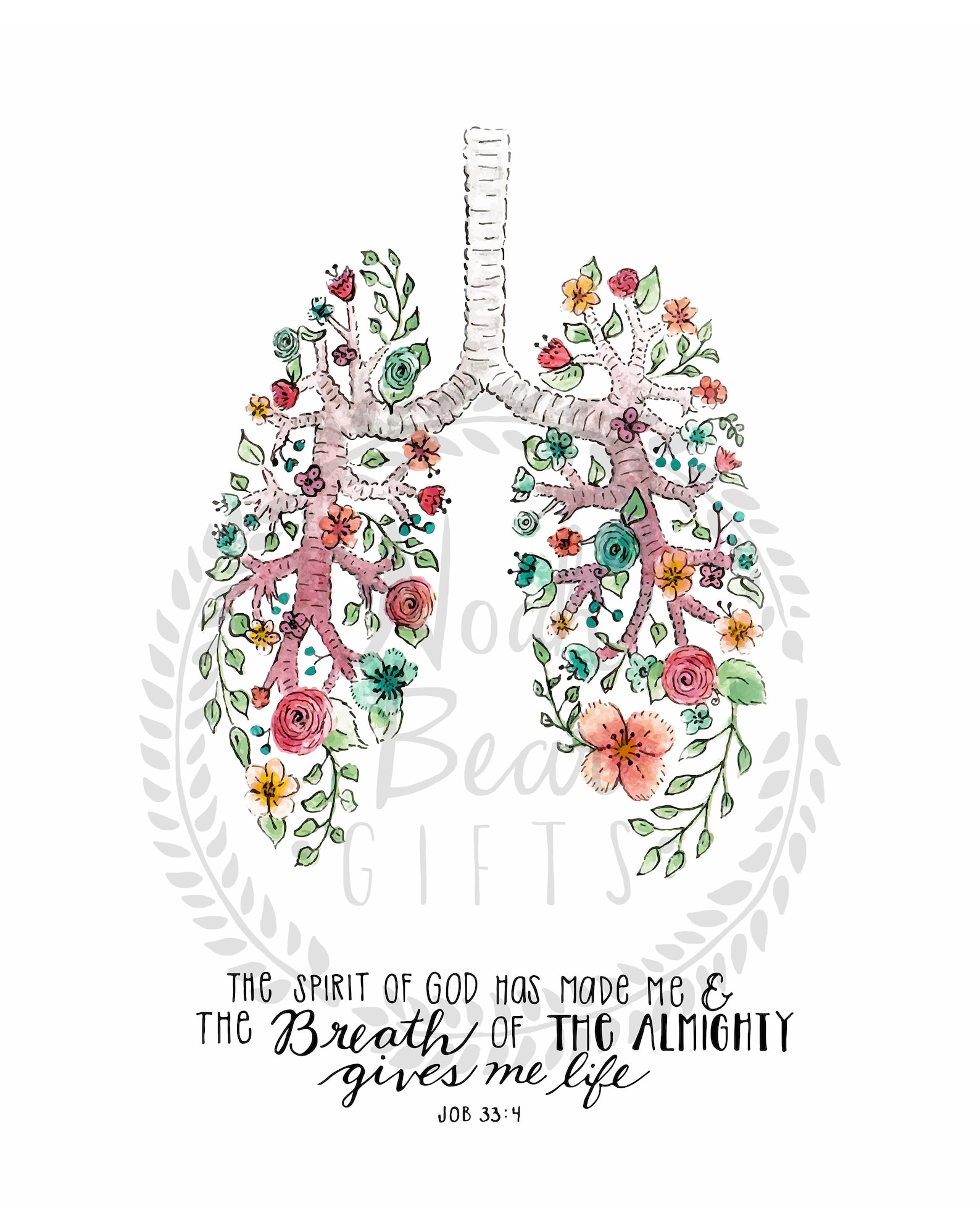 Lungs Made of Flowers Christian Watercolor Card Lung Cancer Etsy
