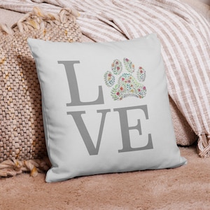 Pawprint Pillow: Linen Feel Dog Lover Throw Pillow