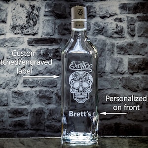 Exotico Tequila Custom Engraved Personalized Bottle Decanter (Empty), Skull Day of the Dead Husband Gift Boyfriend Gift Father&#39;s Day Gift