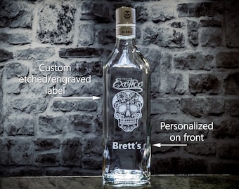 Exotico Tequila Custom Engraved Personalized Bottle Decanter (Empty), Skull Day of the Dead Husband Gift Boyfriend Gift Father's Day Gift