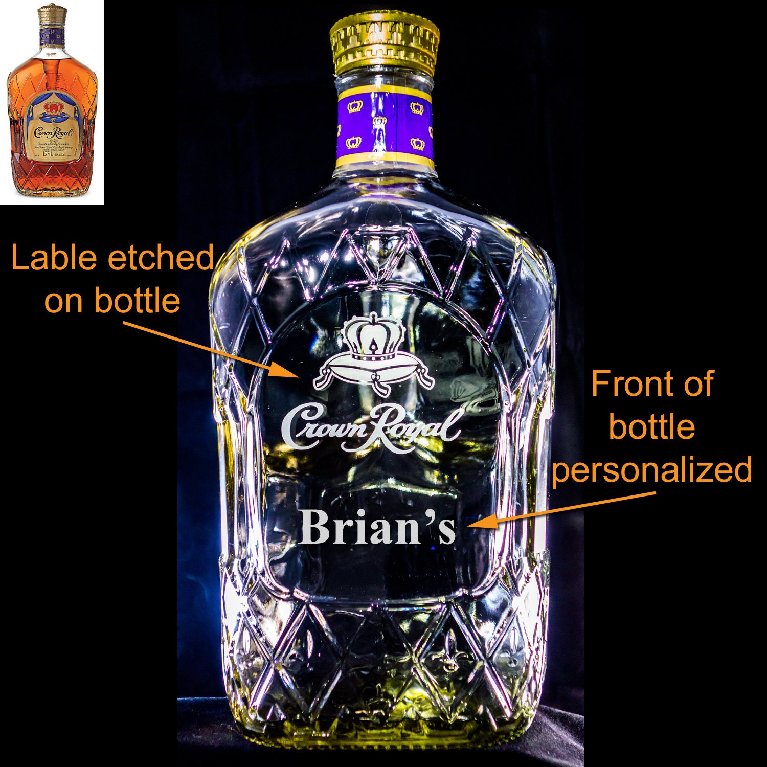 LARGE 1.75 L / Half Gallon Crown Royal Whisky Custom Engraved/etched  Personalized Bottle empty, Husband Gift, Mother's Day Gift 