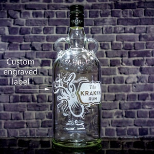 Kraken Rum Custom Engraved Personalized Bottle Decanter (Empty), Husband Gift Boyfriend Gift Father&#39;s Day Gift Octopus Spiced Rum