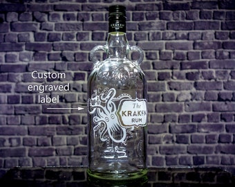 Custom Engraved Kraken Rum Bottle, Personalized Gift (Empty)