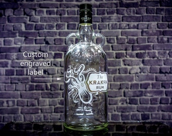 Kraken Rum Custom Engraved Personalized Bottle Decanter (Empty), Husband Gift Boyfriend Gift Father's Day Gift Octopus Spiced Rum