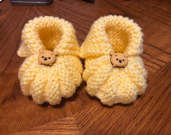 Knit Baby Booties, Honey bear baby booties