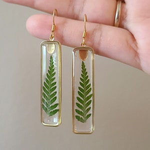 Forest fern earrings-fern dangle earrings-gift for her-fern jewelry-terrarium jewelry-wanderlust jewelry-boho earrings-Fern leaves earrings